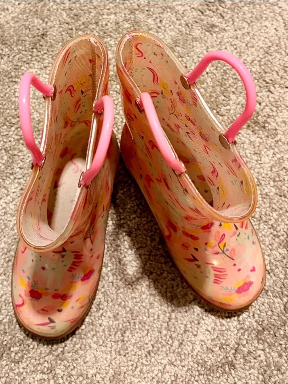 Kids Pink Unicorn Light Up Rain Boots
